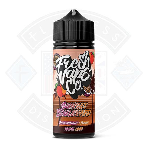 Fresh Vape Co. Sunset Boulevard Passionfruit & Peach 0mg 100ml Shortfill - Flawless Vape Shop