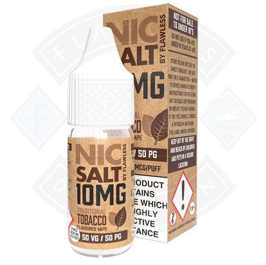 Nic Salt - Traditional Tobacco 10mg 10ml By Flawless - Flawless Vape Shop