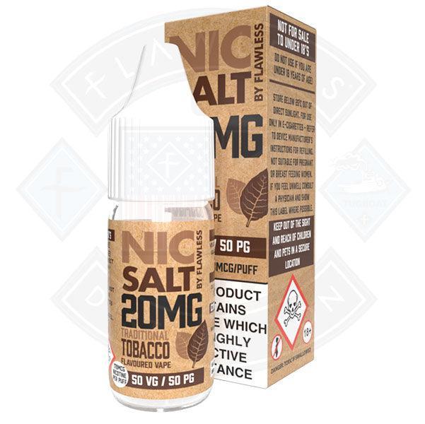 Nic Salt - Traditional Tobacco 20mg 10ml E liquid - Flawless Vape Shop